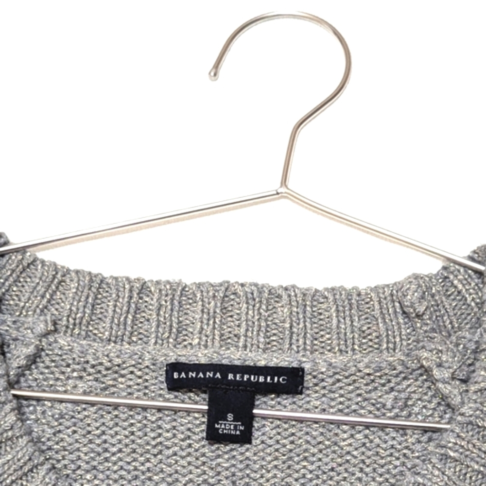 Banana Republic | Knit Sweater | Gray & Gold Sparkles | Winter | Rolled Sleeve | - Picture 5 of 6